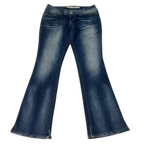 Grane Juniors Sz 9 Selma Low Rise Curvy Dark Faded Flared Leg Denim Blue Jeans